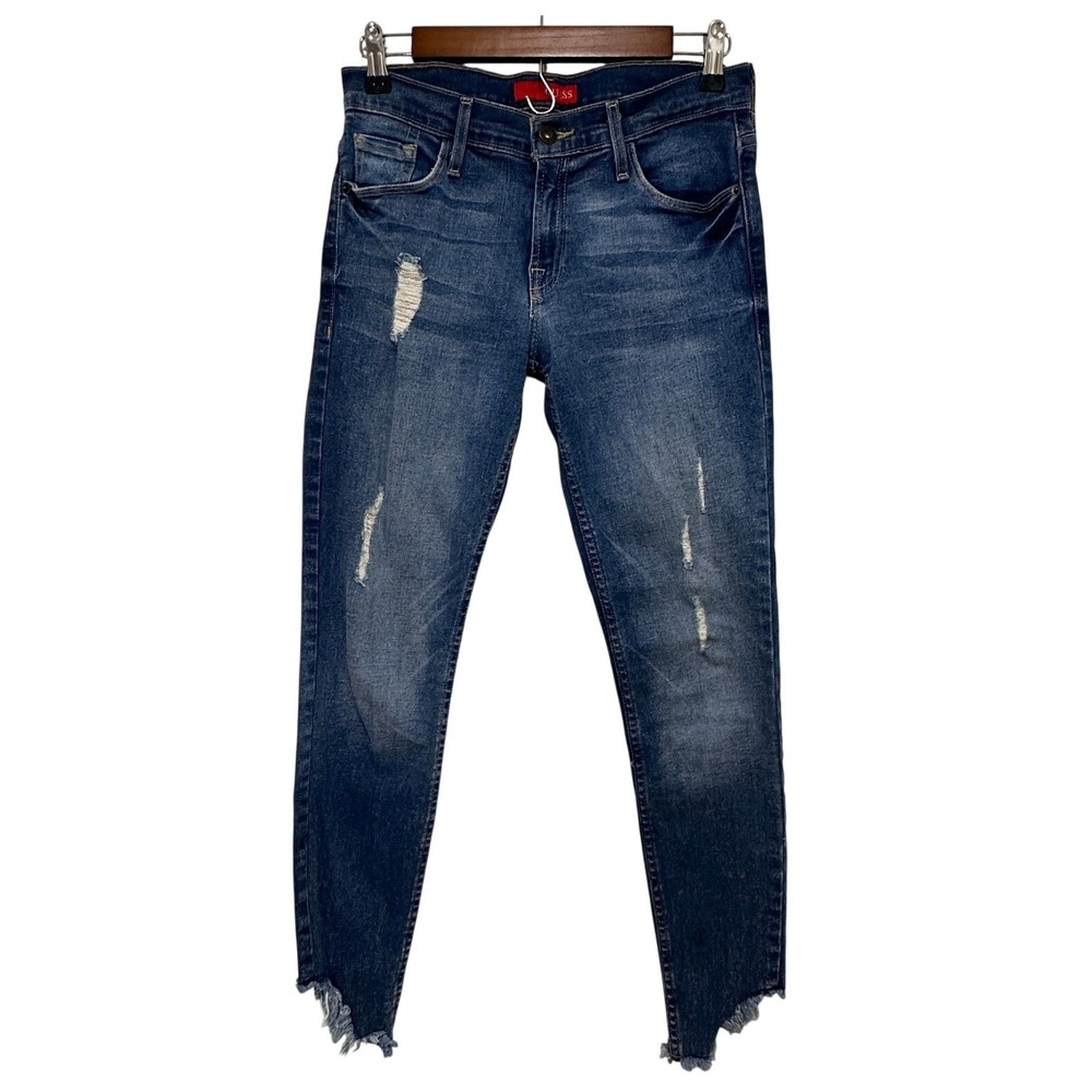 Guess Jeans‎ Womens size 27 (29x27) Blue Skinny Distressed Sharkbite Frayed Hem